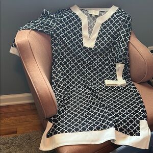 Navy blue and White Cappagallo Patterned Dress